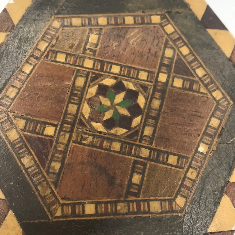 VTG Hexagonal Trinket‎ Box w/ Wood Inlay Made in Granada Spain